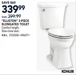 RONA KOHLER ELLISTON 2-PIECE ELONGATED TOILET offer
