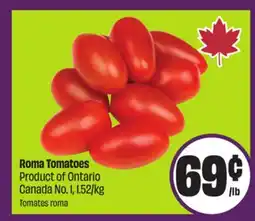 Chalo FreshCo Roma Tomatoes Product of Ontario Canada No. 1, 1.52/kg offer