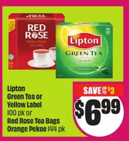 Chalo FreshCo Lipton Green Tea or Yellow Label 100 pk or Red Rose Tea Bags Orange Pekoe 144 pk offer