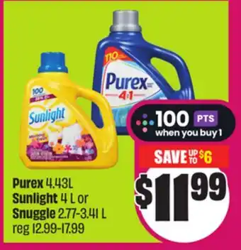 Chalo FreshCo Purex 4.43L Sunlight 4 L or Snuggle 2.77-3.41 L offer