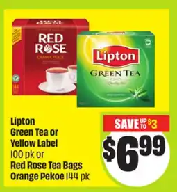 FreshCo Lipton Green Tea or Yellow Label 100 pk or Red Rose Tea Bags Orange Pekoe 144 pk offer