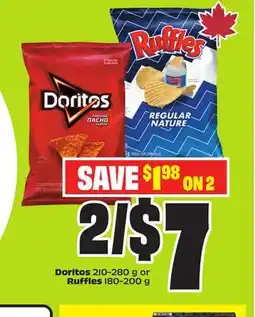 FreshCo Doritos 210-280 g or Ruffles 180-200 g offer