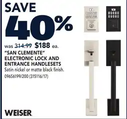 RONA WEISER SAN CLEMENTE ELECTRONIC LOCK AND ENTRANCE HANDLESETS offer