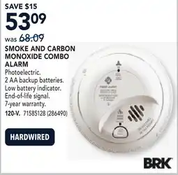 RONA BRK SMOKE AND CARBON MONOXIDE COMBO ALARM 120-V offer