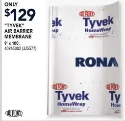 RONA TYVEK AIR BARRIER MEMBRANE 9' x 100' offer