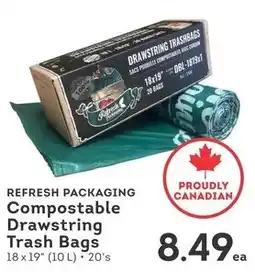 IGA Refresh packaging compostable drawstring trash bags offer