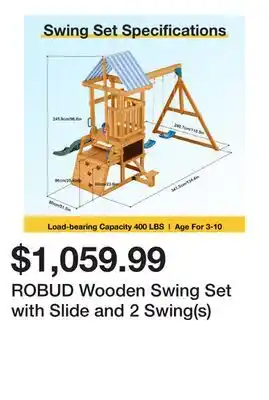 Wayfair ROBUD Wooden Swing Set with Slide and 2 Swing(s) offer
