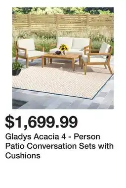 Wayfair Gladys Acacia 4 - Person Patio Conversation Sets with Cushions offer