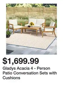 Wayfair Gladys Acacia 4 - Person Patio Conversation Sets with Cushions offer