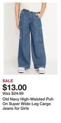 Old Navy Old Navy High-Waisted Pull-On Super Wide-Leg Cargo Jeans for Girls offer