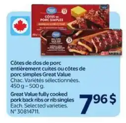 Walmart Great Value fully cooked pork back ribs or rib singles offer