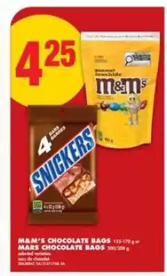 No Frills M&M'S CHOCOLATE BAGS or MARS CHOCOLATE BAGS offer
