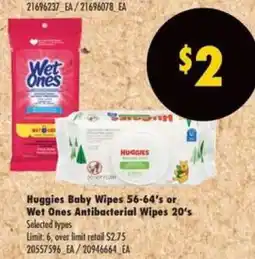 Real Canadian Superstore Huggies Baby Wipes 56-64's or Wet Ones Antibacterial Wipes 20's offer