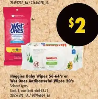 Real Canadian Superstore Huggies Baby Wipes 56-64's or Wet Ones Antibacterial Wipes 20's offer