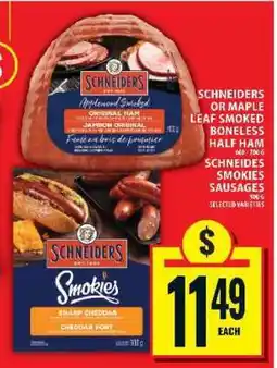 Food Basics Schneiders or Maple Leaf Smoked Boneless Half Ham / Schneiders Smokies Sausages offer