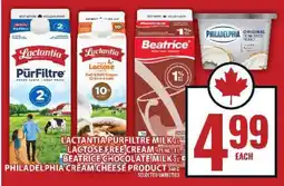 Food Basics Lactantia PurFiltre Milk, Lactose-Free Cream, Beatrice Chocolate Milk, Philadelphia Cream Cheese offer