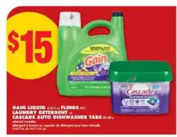 No Frills GAIN LIQUID or FLINGS LAUNDRY DETERGENT or CASCADE AUTO DISHWASHER TABS offer