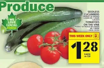Food Basics Seedless cucumbers , Tomatoes offer