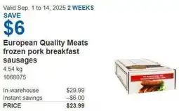 Costco European quality meats frozen pork breakfast sausages offer