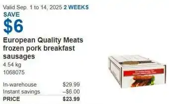 Costco European quality meats frozen pork breakfast sausages offer