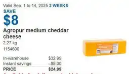 Costco Agropur medium cheddar cheese offer
