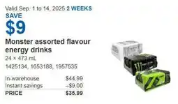 Costco Monster assorted flavour energy drinks offer