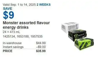 Costco Monster assorted flavour energy drinks offer