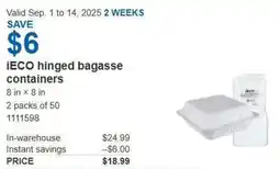 Costco iECO hinged bagasse containers offer