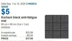Costco Korhani black anti-fatigue mat offer