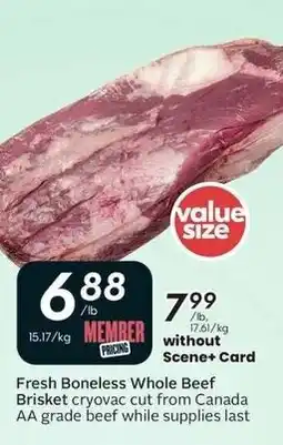 Sobeys Fresh boneless whole beef brisket offer
