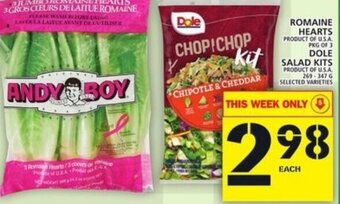 Food Basics Romaine hearts, Dole salad kits offer