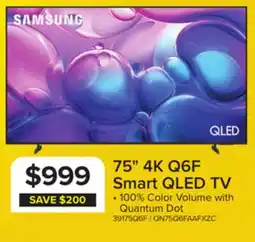 Leon's Samsung 75 4k Smart Q6F QLED TV - QN75Q6FAAFXZC offer