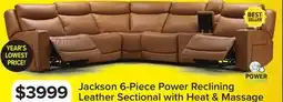 Leon's Jackson Leather 6-Piece Power Reclining Sectional with Heat and Massage - Butternut offer