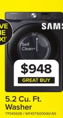 Leon's Samsung Black Stainless Steel Front-Load Washer with Self Clean+ (5.2 cu. ft.) - WF45T6000AV/A5 offer