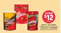 Rexall M&M's or MALTESERS Bagged Chocolate 155g-200g or SKITTLES or STARBURST Bagged Candy 280g-320g offer