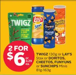 Rexall TWIGZ 130g or LAY'S Stax or DORITOS, CHEETOS, FUNYUNS or SUNCHIPS Minis 81g-163g offer