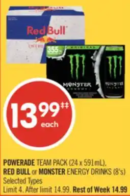 Shoppers Drug Mart POWERADE TEAM PACK (24 x 591mL), RED BULL or MONSTER ENERGY DRINKS (8's) offer