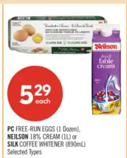Shoppers Drug Mart PC FREE-RUN EGGS (1 Dozen), NEILSON 18% CREAM (1L) or SILK COFFEE WHITENER (890mL) offer