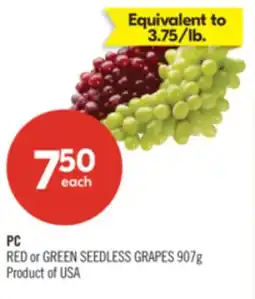 Shoppers Drug Mart PC RED or GREEN SEEDLESS GRAPES offer