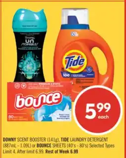 Shoppers Drug Mart DOWNY SCENT BOOSTER (141g), TIDE LAUNDRY DETERGENT (887mL - 1.09L) or BOUNCE SHEETS (40's - 80's) offer