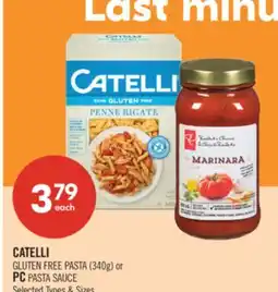 Shoppers Drug Mart CATELLI GLUTEN FREE PASTA (340g) or PC PASTA SAUCE offer