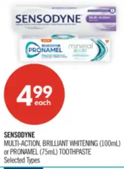 Shoppers Drug Mart SENSODYNE MULTI-ACTION, BRILLIANT WHITENING (100mL) or PRONAMEL (75mL) TOOTHPASTE offer