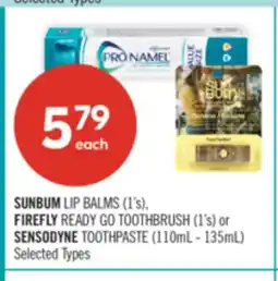 Shoppers Drug Mart SUNBUM LIP BALMS (1's), FIREFLY READY GO TOOTHBRUSH (1's) or SENSODYNE TOOTHPASTE (110mL - 135mL) offer