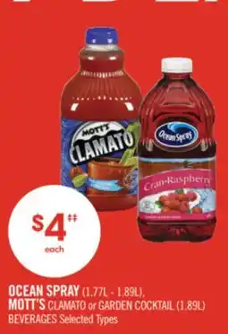 Shoppers Drug Mart OCEAN SPRAY (1.77L - 1.89L), MOTT'S CLAMATO or GARDEN COCKTAIL (1.89L) BEVERAGES offer