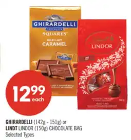 Shoppers Drug Mart GHIRARDELLI (142g - 151g) or LINDT LINDOR (150g) CHOCOLATE BAG offer