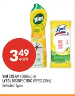 Shoppers Drug Mart VIM CREAM (500mL) or LYSOL DISINFECTING WIPES (30's) offer