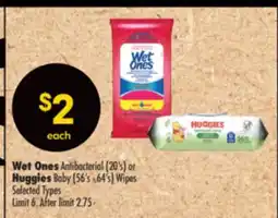 Shoppers Drug Mart Wet Ones Antibacterial (20's) or Huggies Baby (56's - 64's) Wipes offer