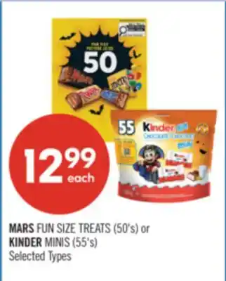 Shoppers Drug Mart MARS FUN SIZE TREATS (50's) or KINDER MINIS (55's) offer