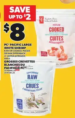 Independent City Market PC PACIFIC LARGE WHITE SHRIMP RAW OR COOKED, PEELED OR RAW ZIPPERBACK , 31-40 PER LB FROZEN, 400 G offer