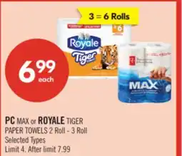 Shoppers Drug Mart PC MAX or ROYALE TIGER PAPER TOWELS offer
